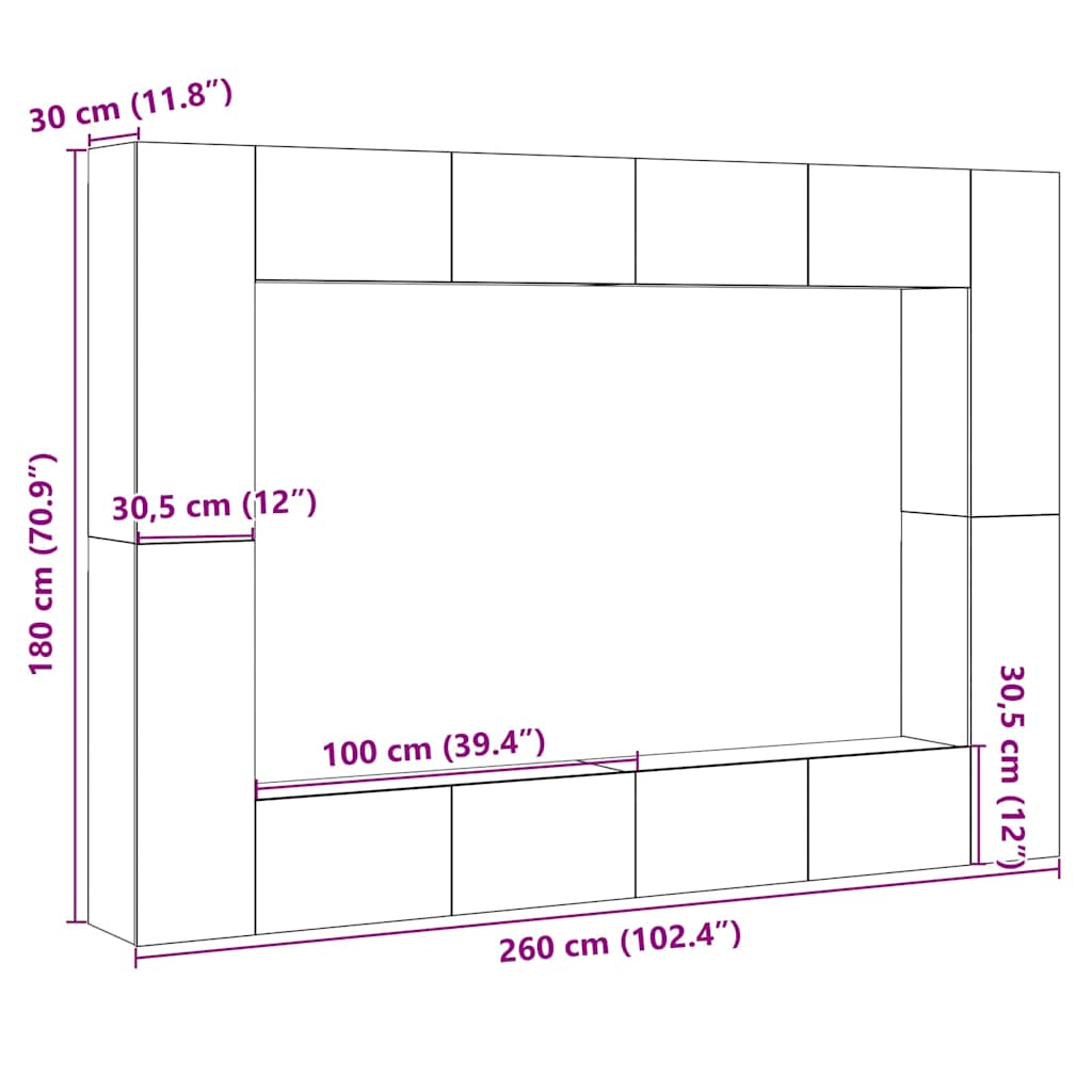 TV-Wandschränke 8 Stk. Artisan-Eiche Holzwerkstoff