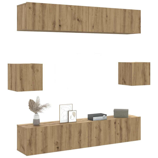 6-tlg. TV-Schrank-Set Wandmontage Artisan-Eiche Holzwerkstoff