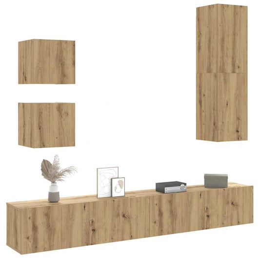 5-tlg. TV-Schrank-Set Wandmontage Artisan-Eiche Holzwerkstoff