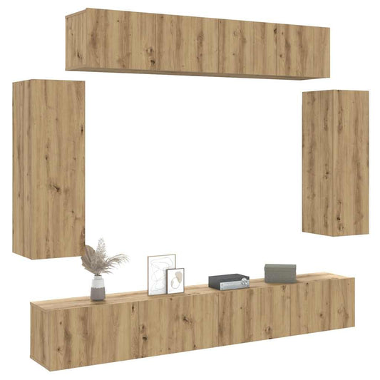 6-tlg. TV-Schrank-Set Wandmontage Artisan-Eiche Holzwerkstoff