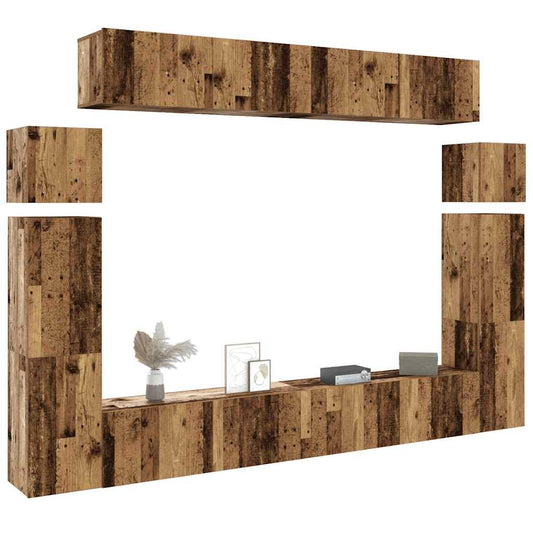 8-tlg. TV-Schrank-Set Wandmontage Altholz-Optik Holzwerkstoff