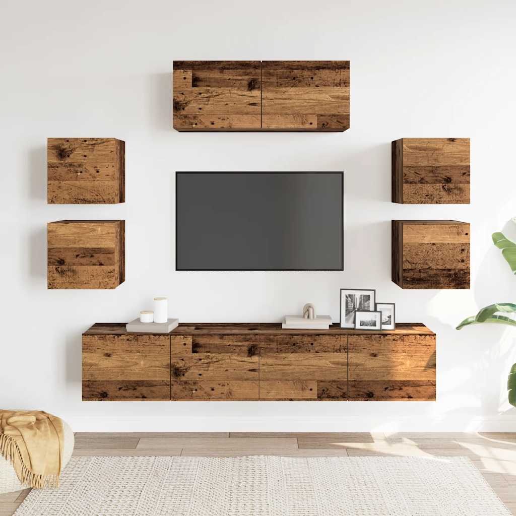 7-tlg. TV-Schrank-Set Wandmontage Altholz-Optik Holzwerkstoff