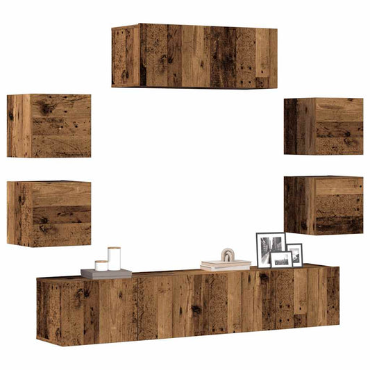 7-tlg. TV-Schrank-Set Wandmontage Altholz-Optik Holzwerkstoff