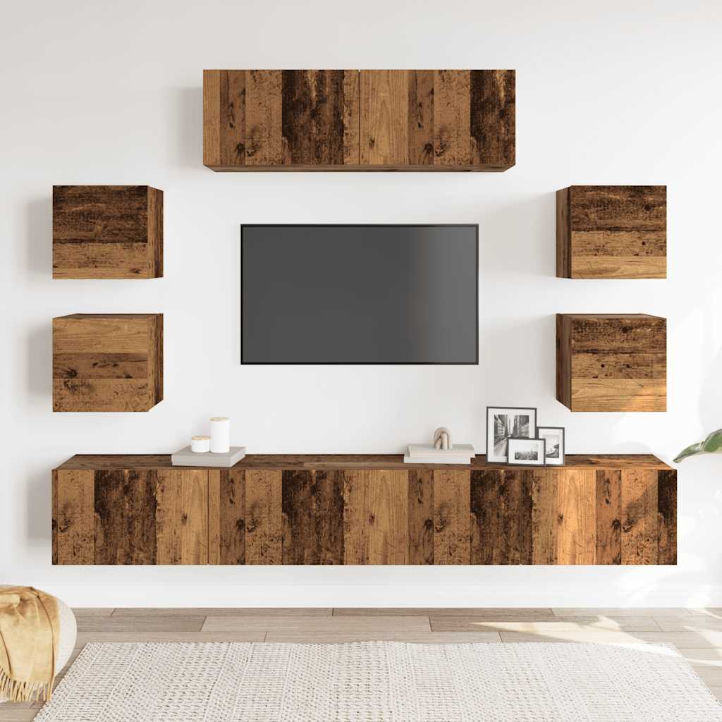 7-tlg. TV-Schrank-Set Wandmontage Altholz-Optik Holzwerkstoff