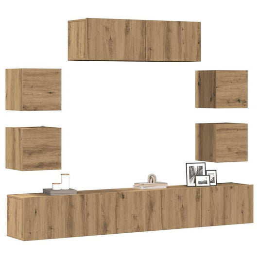 7-tlg. TV-Schrank-Set Wandmontage Artisan-Eiche Holzwerkstoff