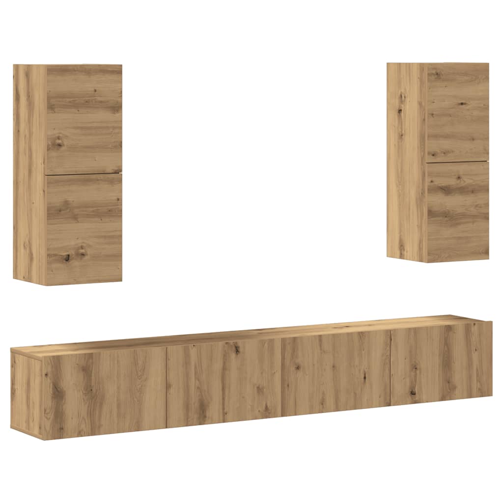 4-tlg. TV-Schrank-Set Wandmontage Artisan-Eiche Holzwerkstoff