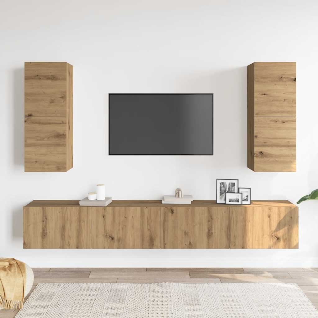 4-tlg. TV-Schrank-Set Wandmontage Artisan-Eiche Holzwerkstoff