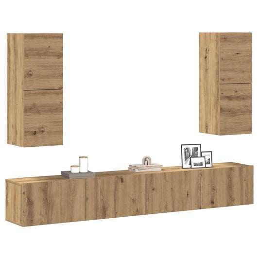 4-tlg. TV-Schrank-Set Wandmontage Artisan-Eiche Holzwerkstoff