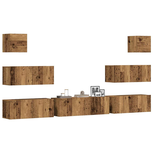 7-tlg. TV-Schrank-Set Wandmontage Altholz-Optik Holzwerkstoff