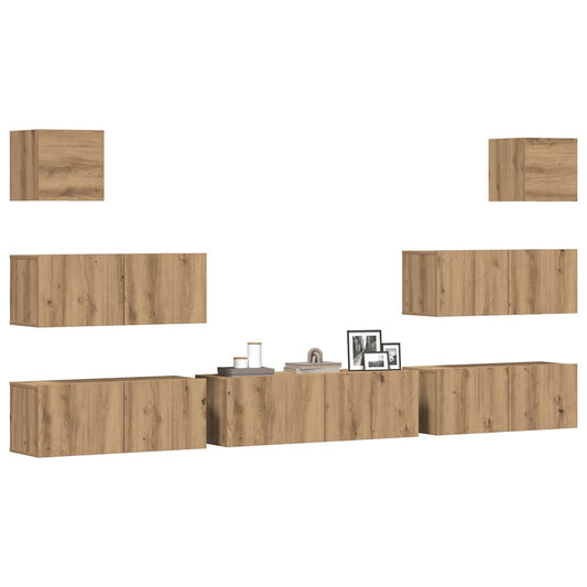 7-tlg. TV-Schrank-Set Wandmontage Artisan-Eiche Holzwerkstoff