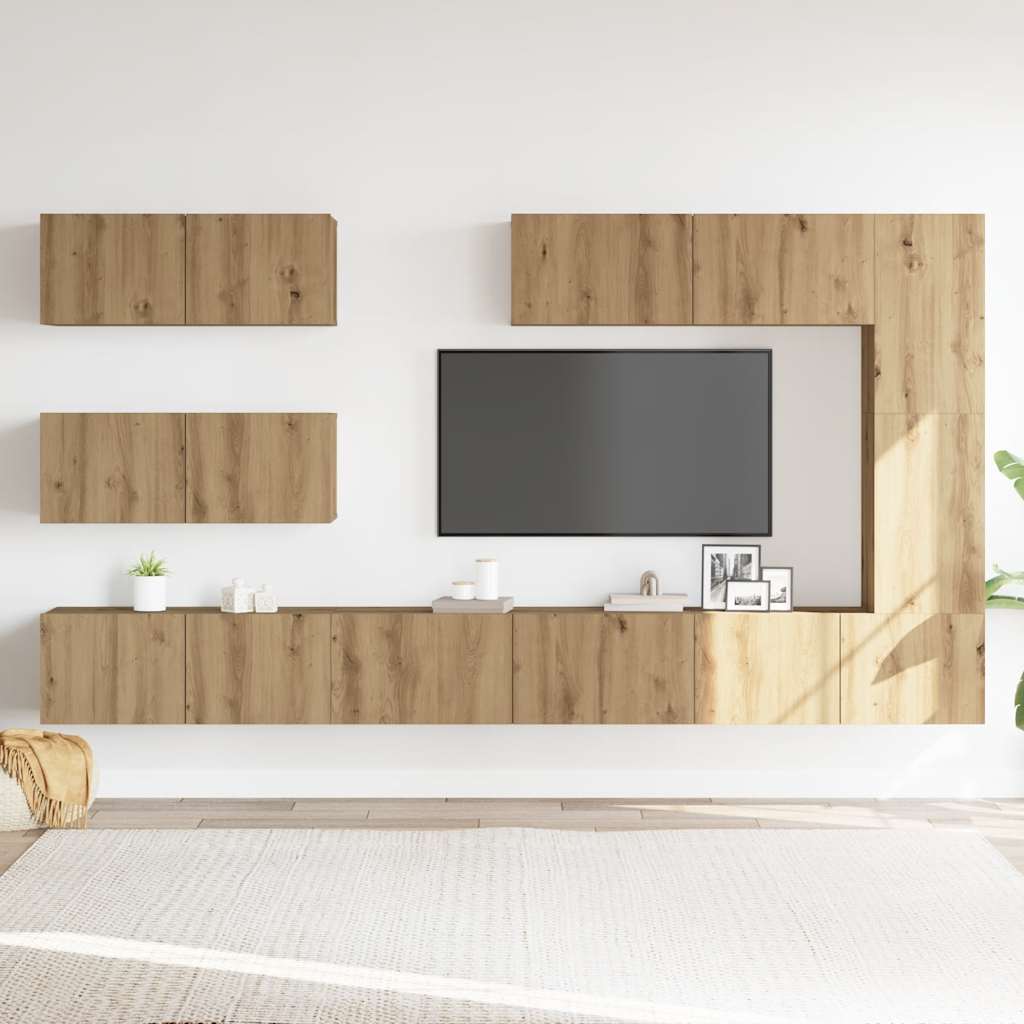 7-tlg. TV-Schrank-Set Wandmontage Artisan-Eiche Holzwerkstoff