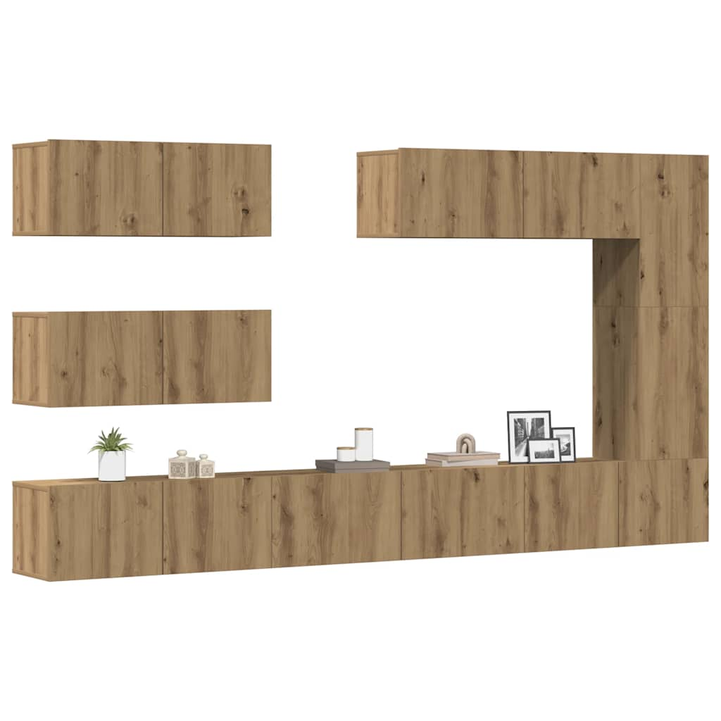 7-tlg. TV-Schrank-Set Wandmontage Artisan-Eiche Holzwerkstoff