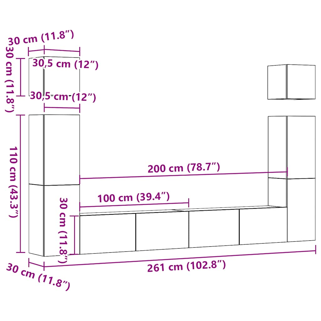 6-tlg. TV-Schrank-Set Wandmontage Artisan-Eiche Holzwerkstoff