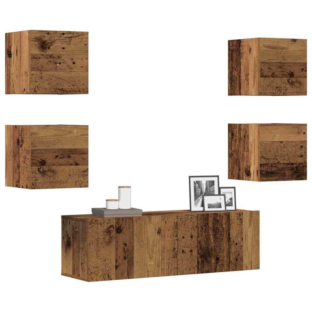 5-tlg. TV-Schrank-Set Wandmontage Altholz-Optik Holzwerkstoff