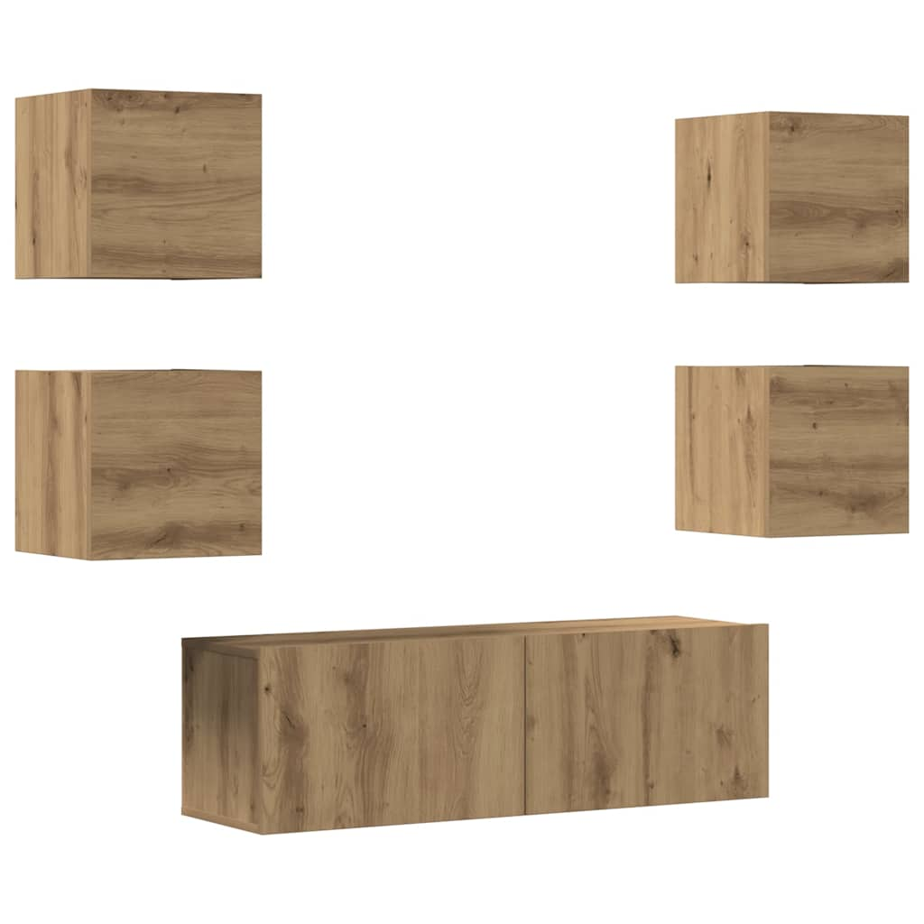 5-tlg. TV-Schrank-Set Wandmontage Artisan-Eiche Holzwerkstoff