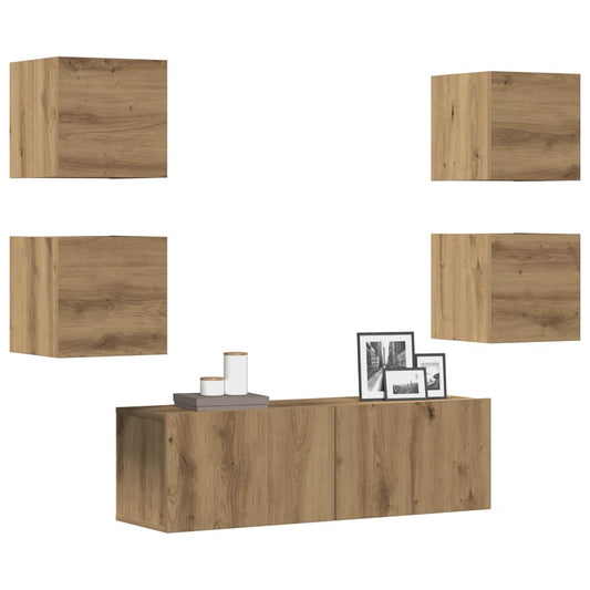 5-tlg. TV-Schrank-Set Wandmontage Artisan-Eiche Holzwerkstoff